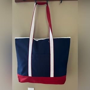 Stylish Navy and Red Canvas Tote Bag. NEW